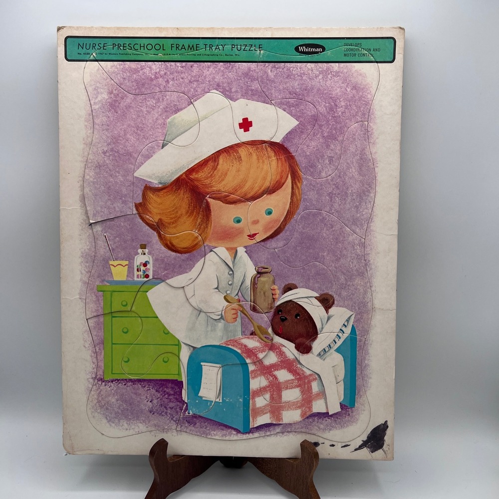 Vintage 1967 Whitman Nurse Preschool Frame Tray Puzzle 4530 Mid Century Toy